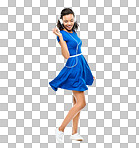 PNG Shot of a beautiful woman dancing a blue dress 