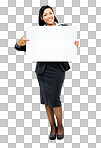 PNG Shot of a beautiful african businesswoman holding a blank placard 