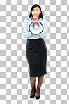 PNG Shot of a young businesswoman screaming into a megaphone 