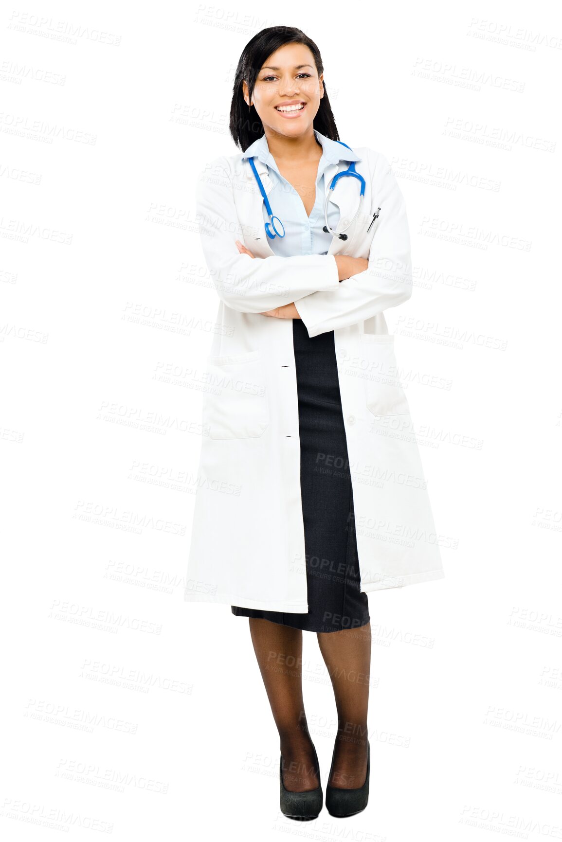 Buy stock photo Woman, doctor and arms crossed portrait with a smile isolated on a transparent, png background. Happy, professional and lab worker with career confidence of a young female healthcare and employee
