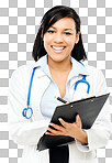 PNG Shot of a young female doctor holding a clipboard 