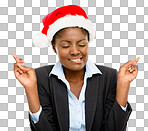 PNG Studio shot of a young businesswoman wearing a Santa hat and crossing her fingers 