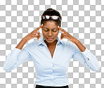 PNG Studio shot of a young businesswoman looking stressed out 