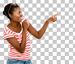 PNG Studio shot of a young businesswoman pointing at copy space 