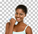 PNG Studio shot of a fit young woman lifting weights 