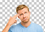 PNG Shot of a handsome young man standing alone in the studio and holding his fingers to his head