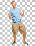 PNG Full length shot of a handsome young man standing alone in the studio and cheering