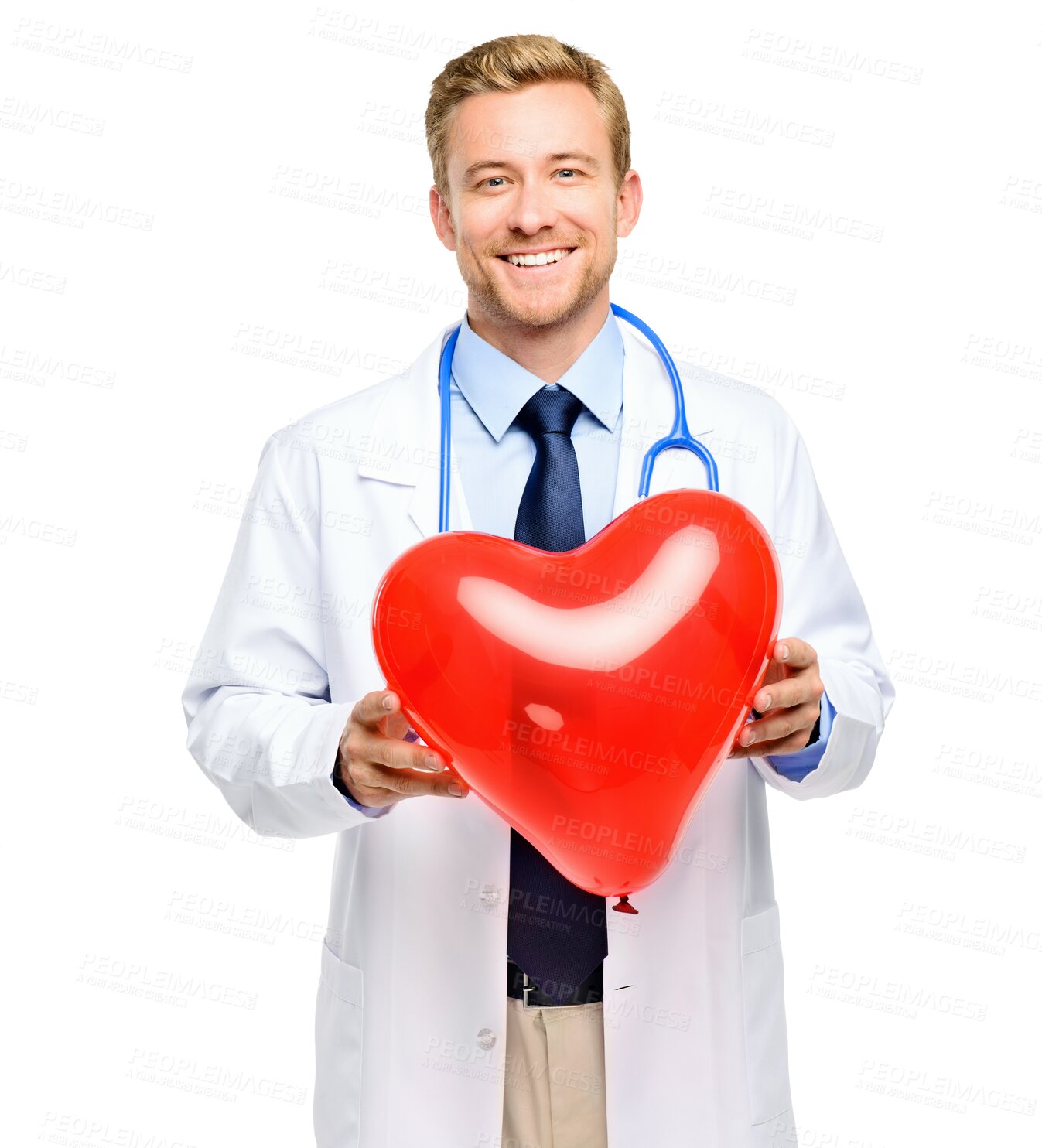 Buy stock photo Happy man, doctor and heart shape for healthcare cardiology isolated on a transparent PNG background. Portrait of male person or medical professional smile with loving symbol, sign or emoji for love