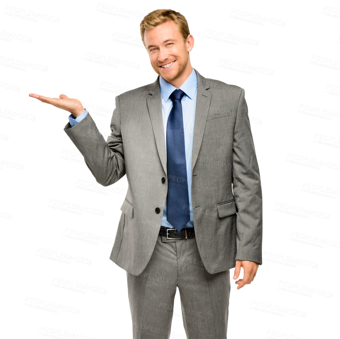 Buy stock photo Portrait, announcement or happy businessman with offer or deal isolated on transparent png background. Recommendations, information or entrepreneur showing news with hand gesture, promotion and smile