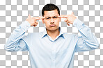 PNG of an asian businessman miming his brains being blown out