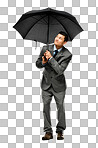 PNG of a young businessman holding his umbrella 