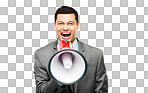 PNG of an asian businessman shouting into a megaphone 