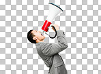 PNG of an asian businessman shouting into a megaphone 