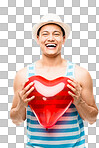 PNG of a young man holding a heart balloon 