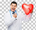 PNG Shot of a young male doctor holding a heart 