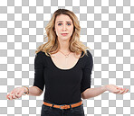 PNG of Studio shot of a young woman shrugging 