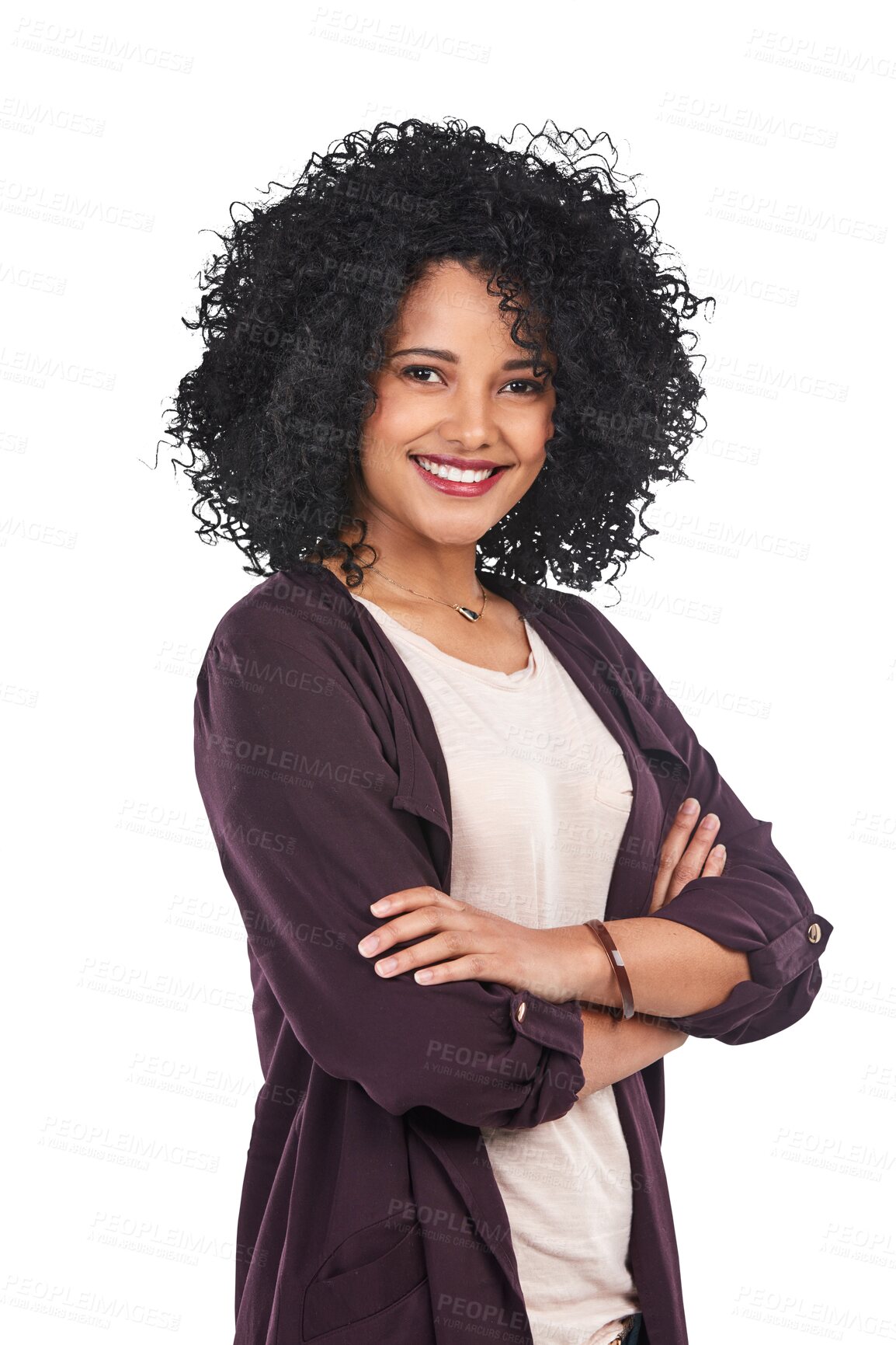 Buy stock photo Smile, confidence and portrait of woman isolated on transparent png background with arms crossed. Happiness, pride and face of confident, proud latino model with happy positive mindset and motivation