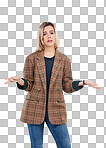 PNG of Studio shot of a young woman shrugging 