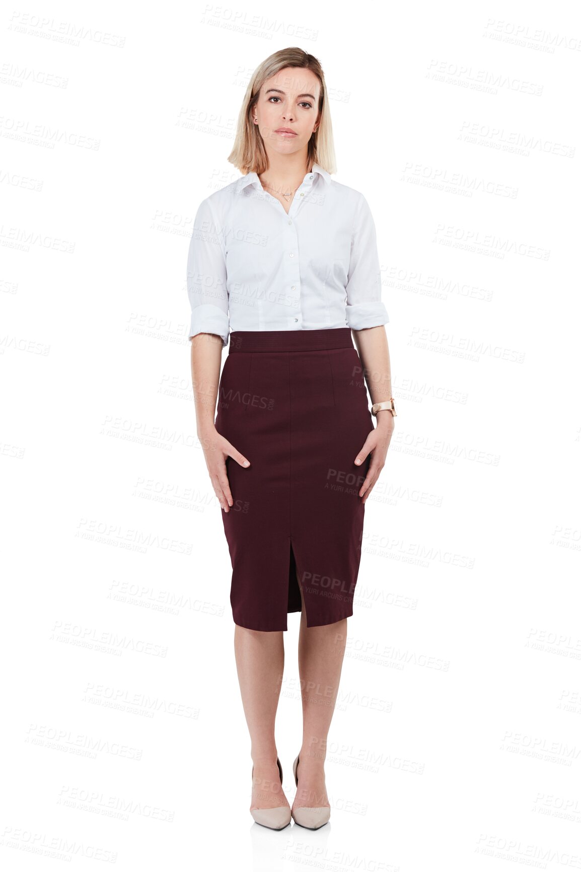 Buy stock photo Business, serious portrait and woman isolated on transparent png background, secretary in work clothes. Corporate fashion for businesswoman, receptionist or employee with commitment and dedication.