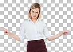 PNG Studio shot of a young businesswoman pointing 