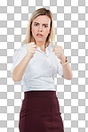 PNG of Studio shot of a young businesswoman holding her fists up for a fight 