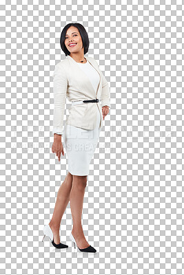 Buy stock photo Pride, confidence and smile, portrait of businesswoman isolated on transparent png background, startup boss and proud worker. Corporate fashion, style and woman with confident pose and expert career.