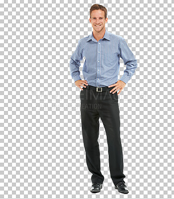 Buy stock photo Portrait, fashion and happy with a business man isolated on a transparent background for corporate style. Happy, corporate and confident with a handsome young male employee in work clothes on PNG