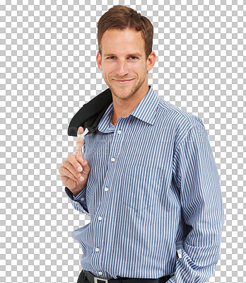 Buy stock photo Portrait, fashion and confident with a business man isolated on a transparent background for corporate style. Smile, corporate and focus with a happy young male employee on PNG in executive clothes