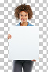 PNG of Studio shot of an attractive young woman holding a placard