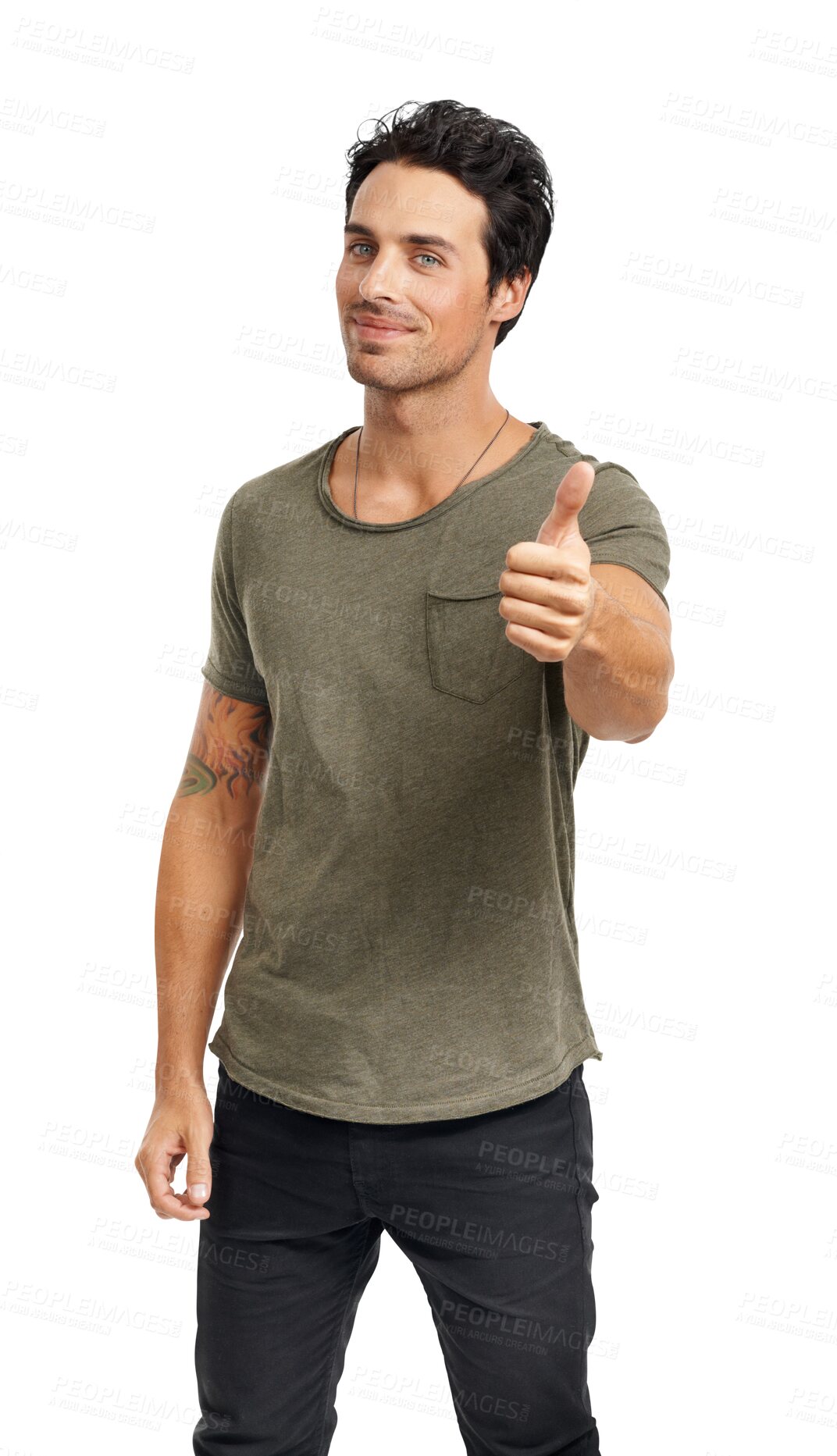 Buy stock photo Man with thumbs up, smile and agreement in portrait, thank you and feedback isolated on transparent png background. Like, congratulations and welcome with male person, review and hand gesture emoji
