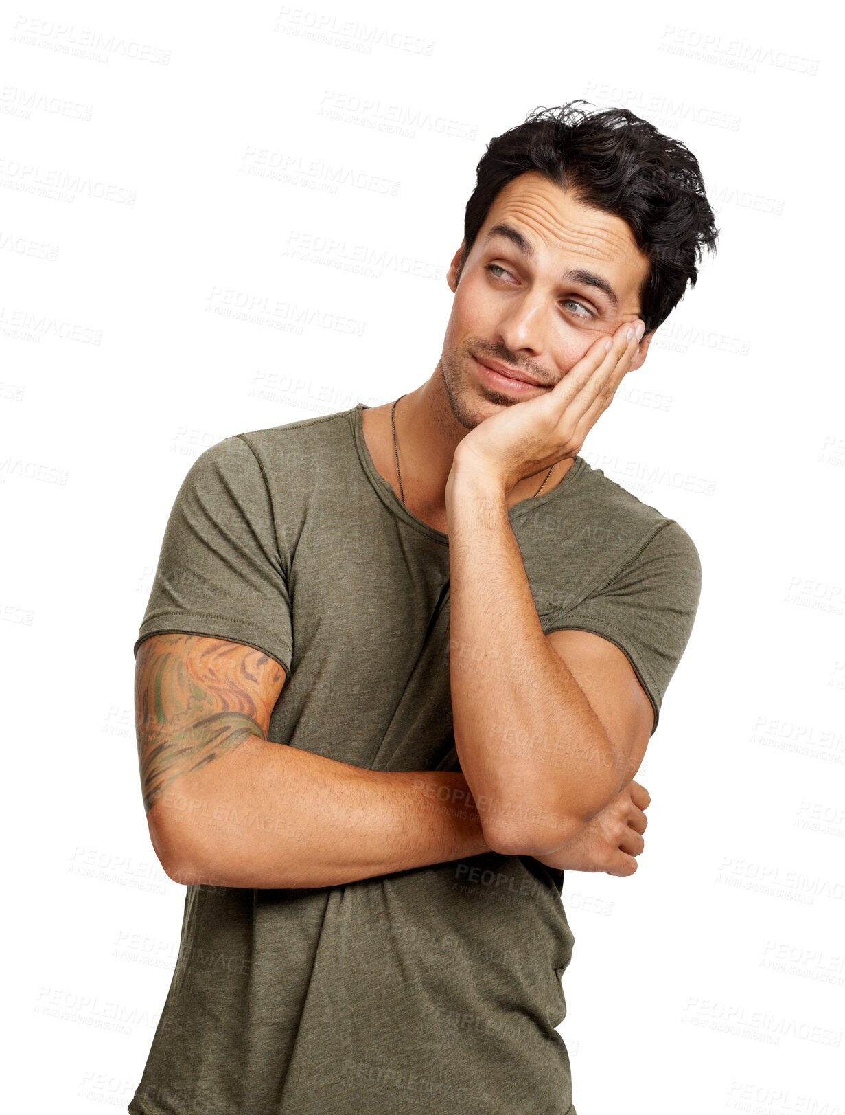 Buy stock photo Fantasy, thinking and man with ideas, choice and planning isolated on a transparent background. Male person, future or model with png with memory, remember and opportunity with creativity and mindset