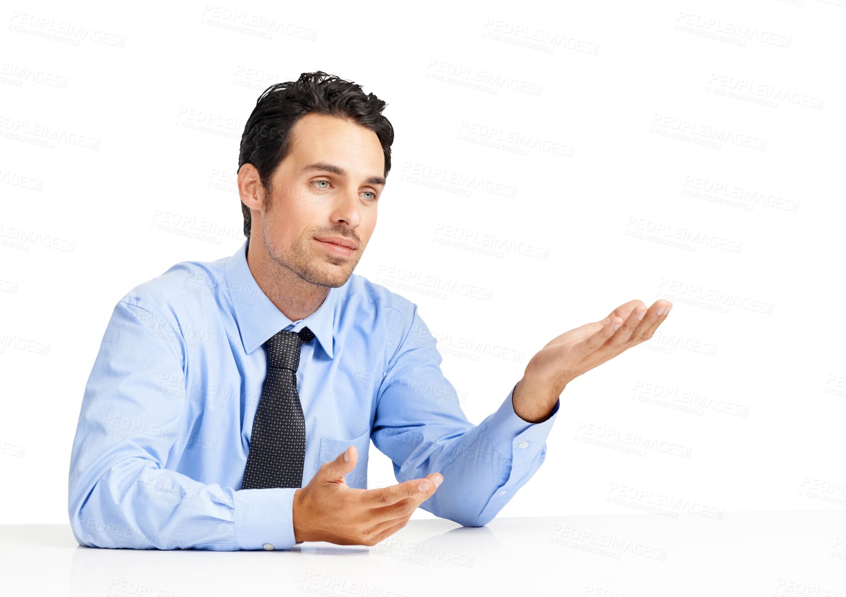Buy stock photo Human resources, interview and a business man asking question for recruitment isolated on a transparent background. Consultant, training or hiring with a male hr manager in discussion on PNG