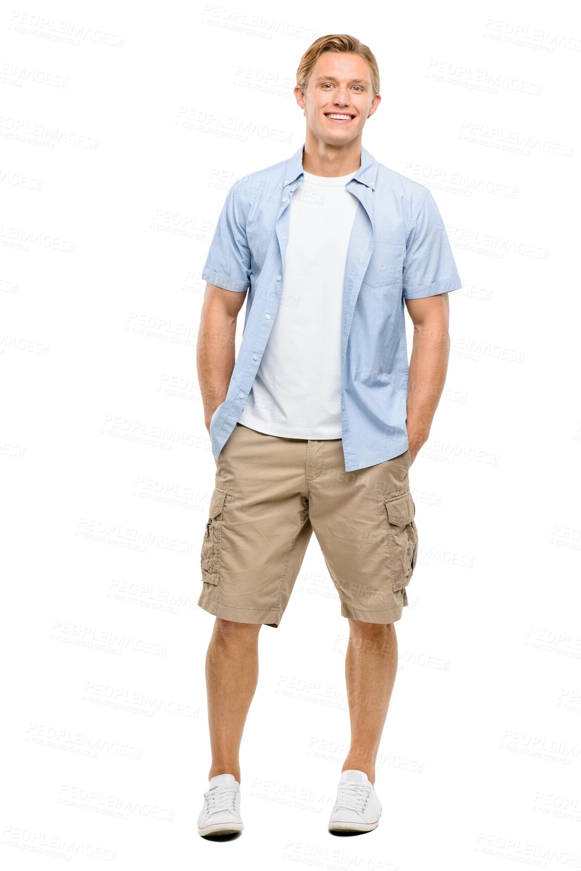 Buy stock photo Relax, happy and portrait of a man in clothes for summer isolated on a transparent png background. Smile, confident and a young stylish and fashionable model or person in casual fashion for spring