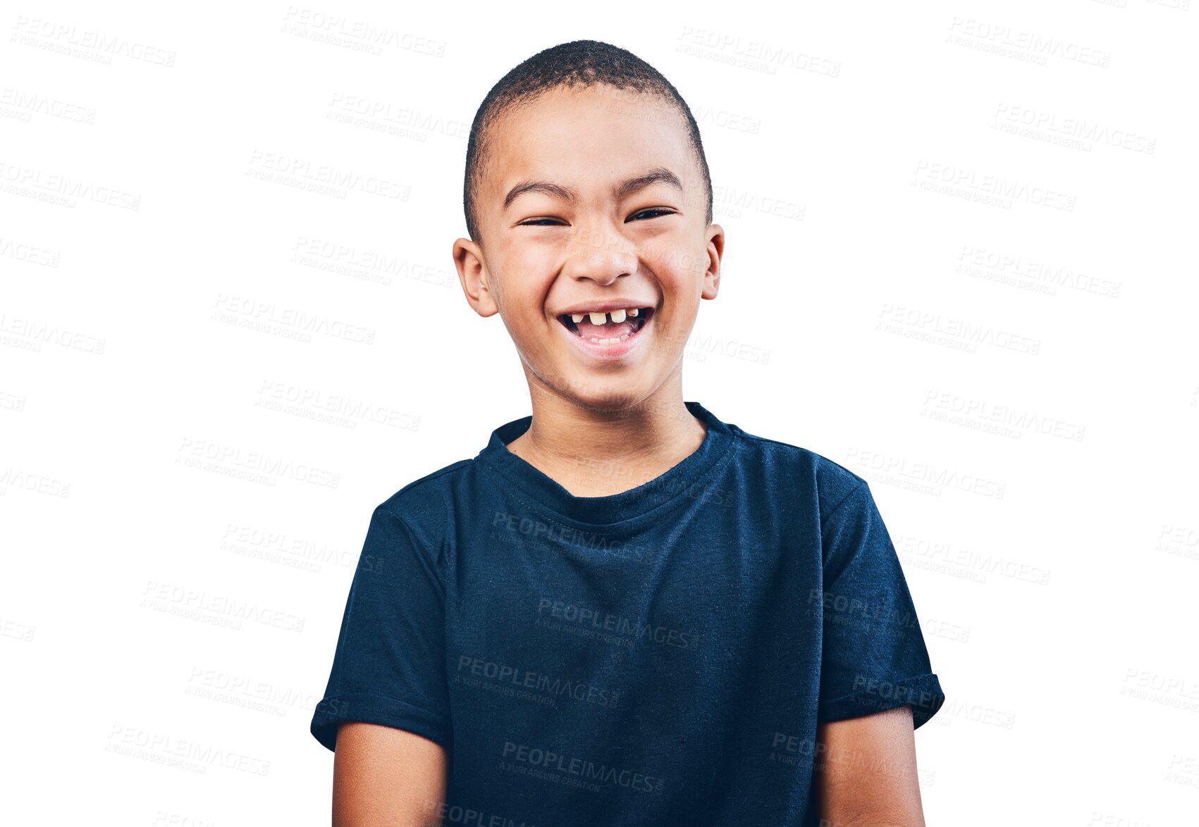 Buy stock photo Laugh, funny and portrait of child on isolated background for comic, crazy and happy. Smile, humor and happiness with face of young person laughing isolated on png for cheerful, carefree and joy