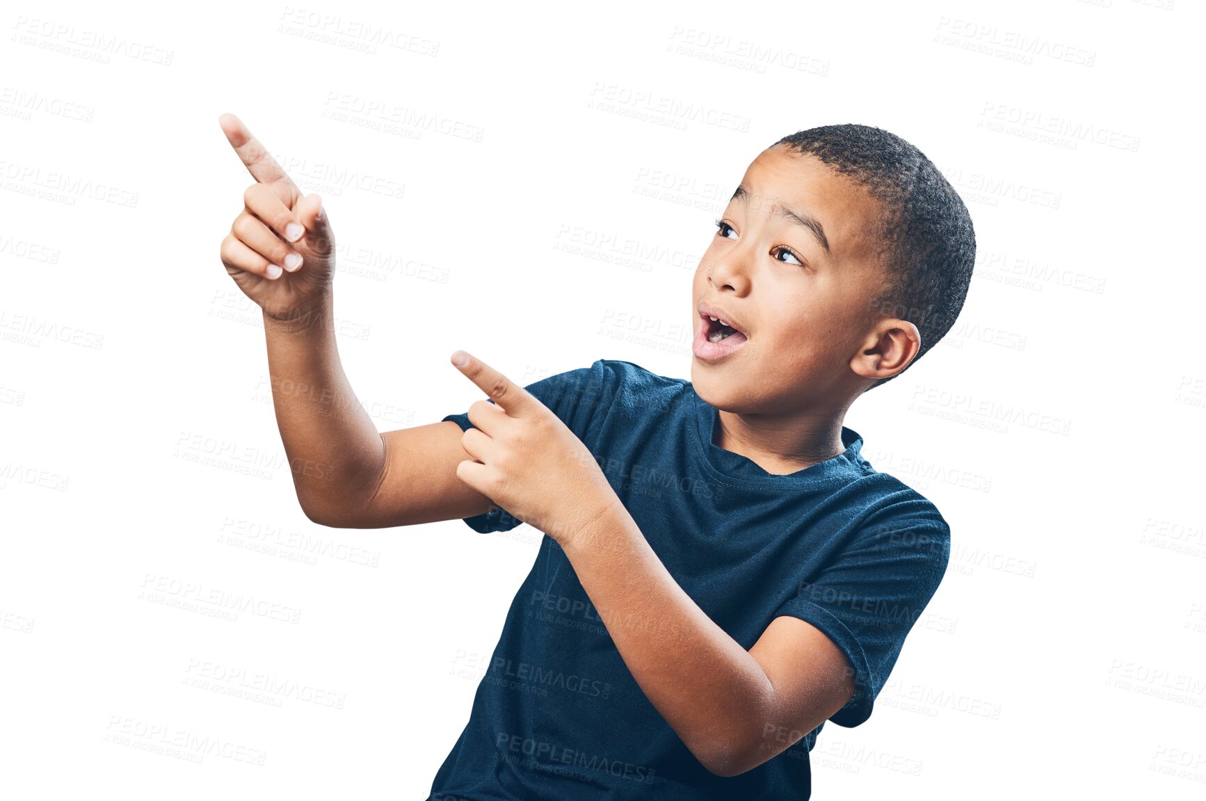 Buy stock photo Children, wow and kid pointing isolated on a transparent png background. African boy, surprise and show advertising, marketing or branding for commercial promotion, choice or suggestion for deal.