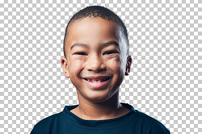 Buy stock photo Kid, portrait and child with a smile for school, learning or excited for development on isolated, transparent or png background. Boy, face and happy expression of student for education or class