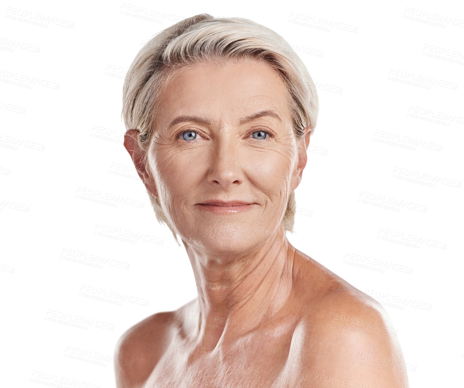 Buy stock photo Beauty, skincare and wellness with a senior woman isolated on a transparent png background. Face portrait, skin care health and natural elderly female for anti aging and confident with a glow