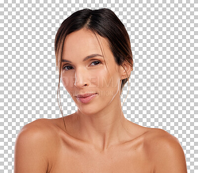 Buy stock photo Portrait, beauty and young woman with natural cosmetics and skincare health, glow and hygiene. Face of person or model from Brazil in dermatology or cosmetic isolated on transparent png background