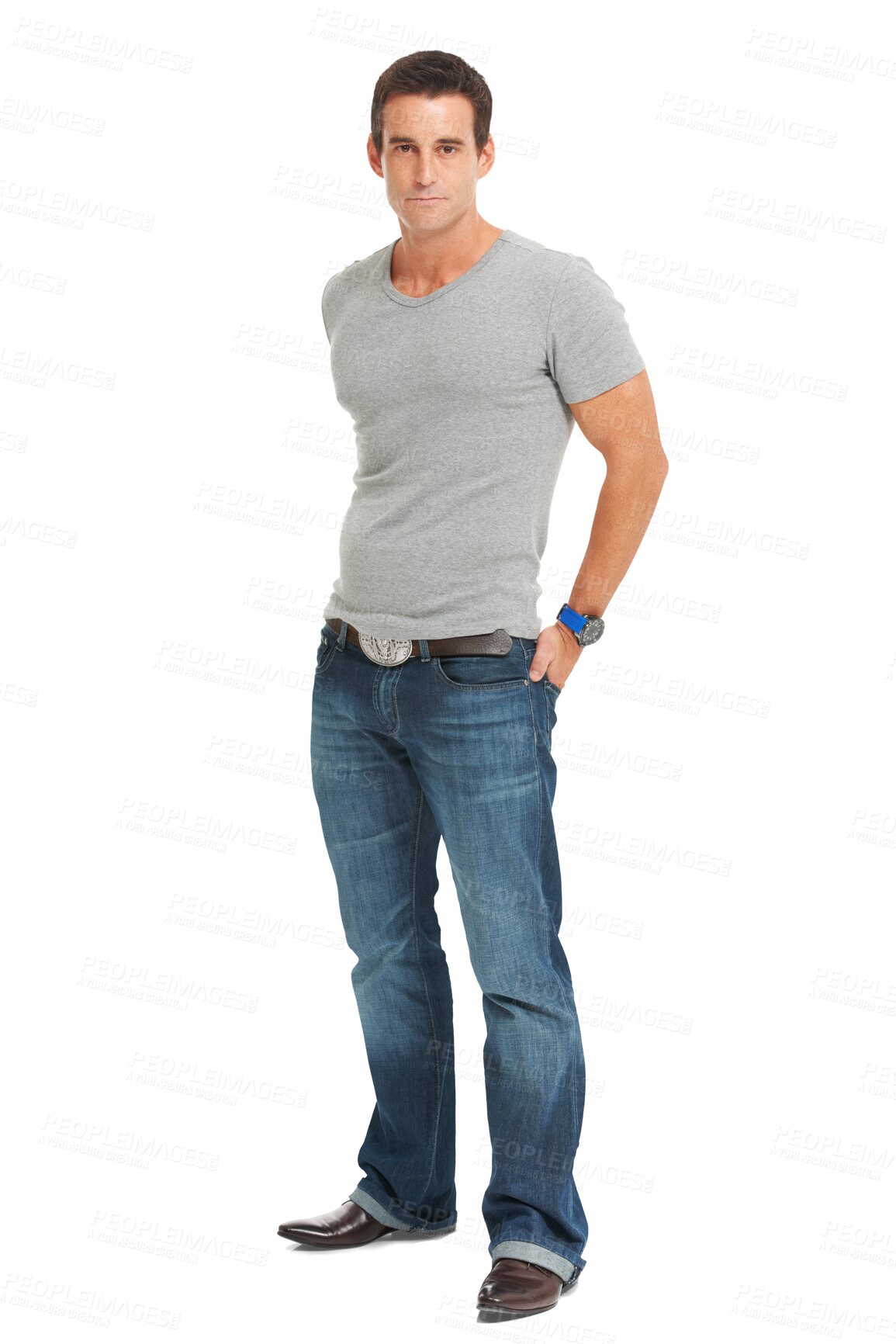 Buy stock photo Portrait, casual fashion and man with confidence, muscle and model isolated against a transparent background. Full body, male person and guy with a modern style, png and muscular with a serious face