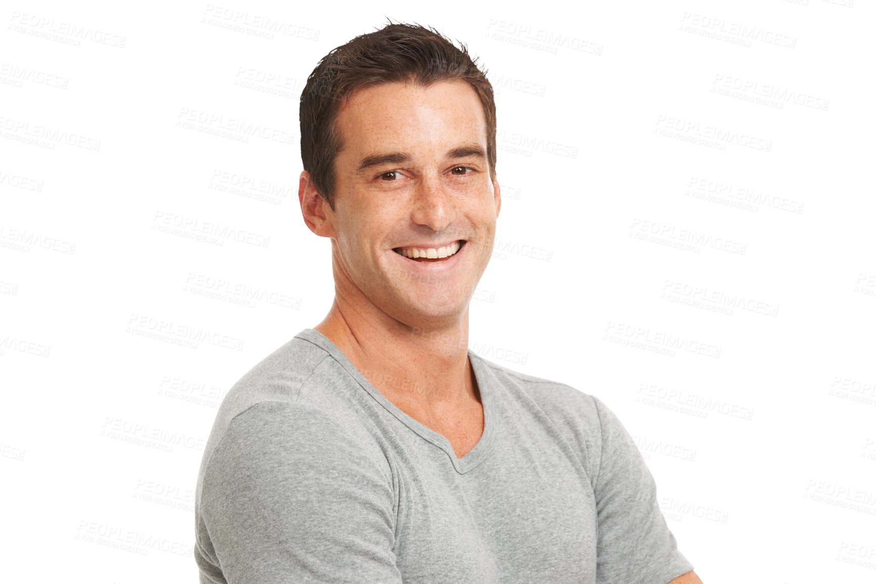 Buy stock photo Man, happy portrait and face with a smile, pride and casual fashion isolated on a transparent, png background. Confident, headshot and handsome male model person from Australia with positive mindset