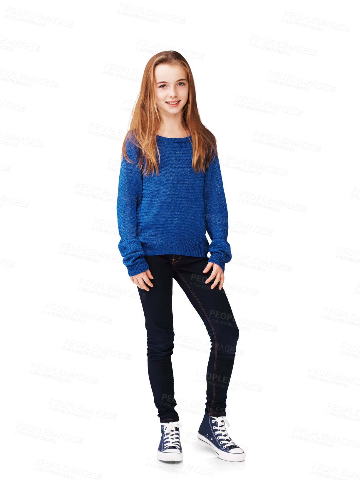 Buy stock photo Portrait, children and fashion with a casual girl isolated on a transparent background for kids style. Smile, clothes and trendy with a cute little female child on PNG in a fashionable outfit