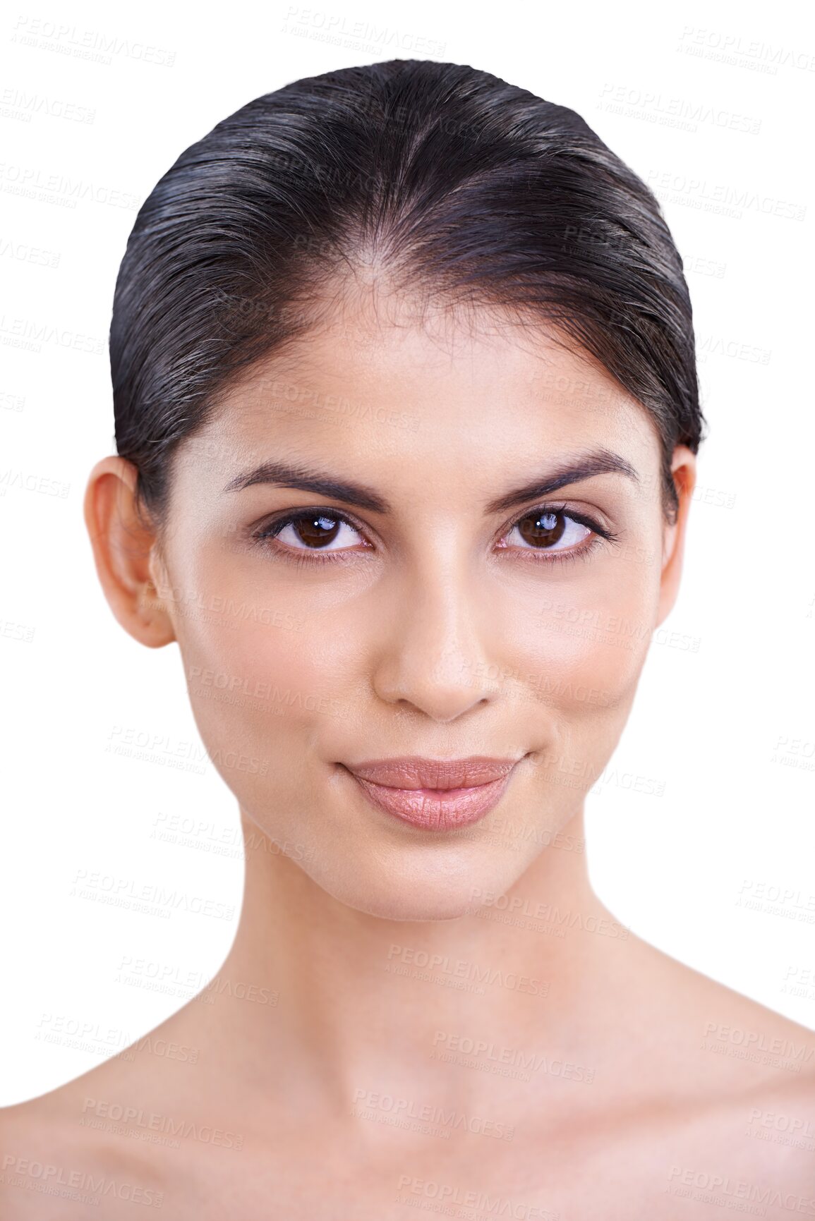 Buy stock photo Indian woman, skincare and portrait for beauty, cosmetics or luxury salon facial on transparent, isolated or png background. Face, makeup or natural skin care with dermatology, treatment or spa