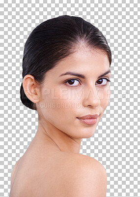 Buy stock photo Spa, portrait and woman with cosmetology for glow in png or isolated and transparent background. Facial treatment, glowing skin and cleaning with self care for wellness with cosmetics or dermatology.