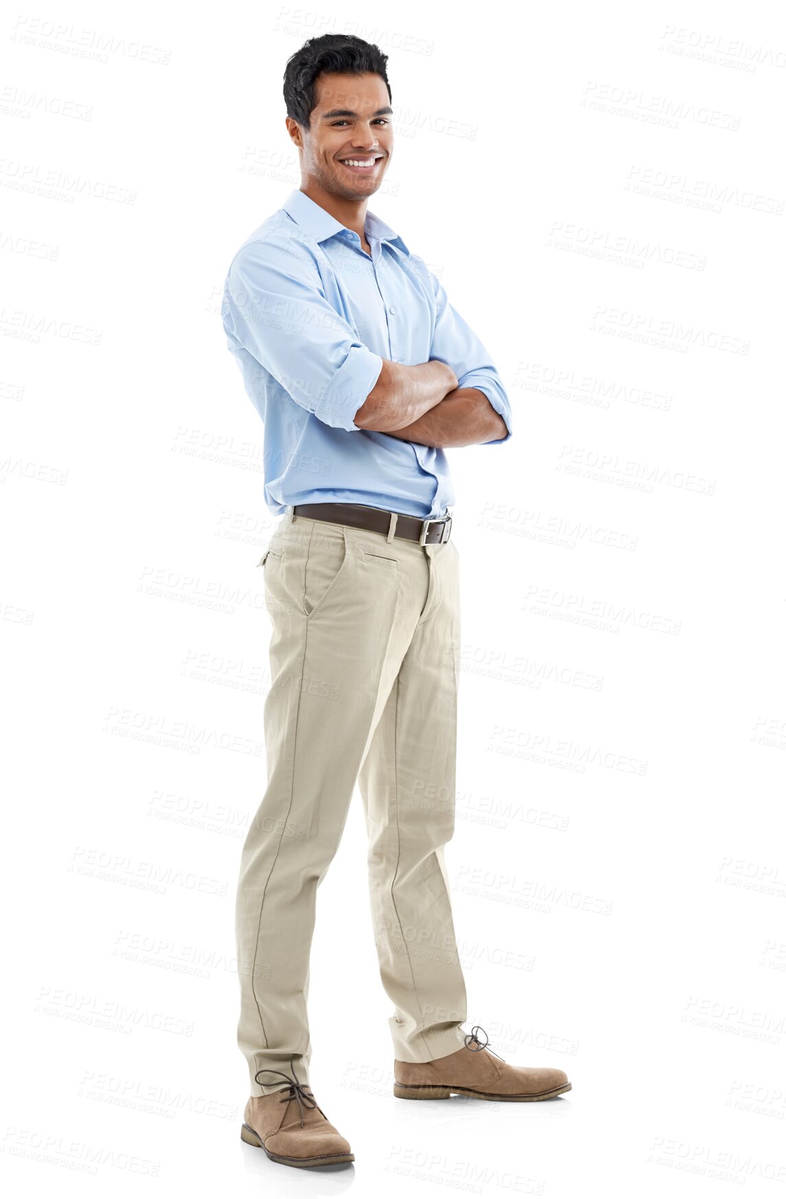 Buy stock photo Portrait, accountant and business man with arms crossed isolated on a transparent png background. Confidence, professional auditor and happy entrepreneur from Brazil with pride for corporate career.