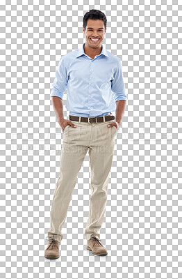 Buy stock photo Portrait, accountant and man with hands in pocket isolated on a transparent png background. Confidence, professional auditor or happy entrepreneur from Brazil with pride for corporate business career