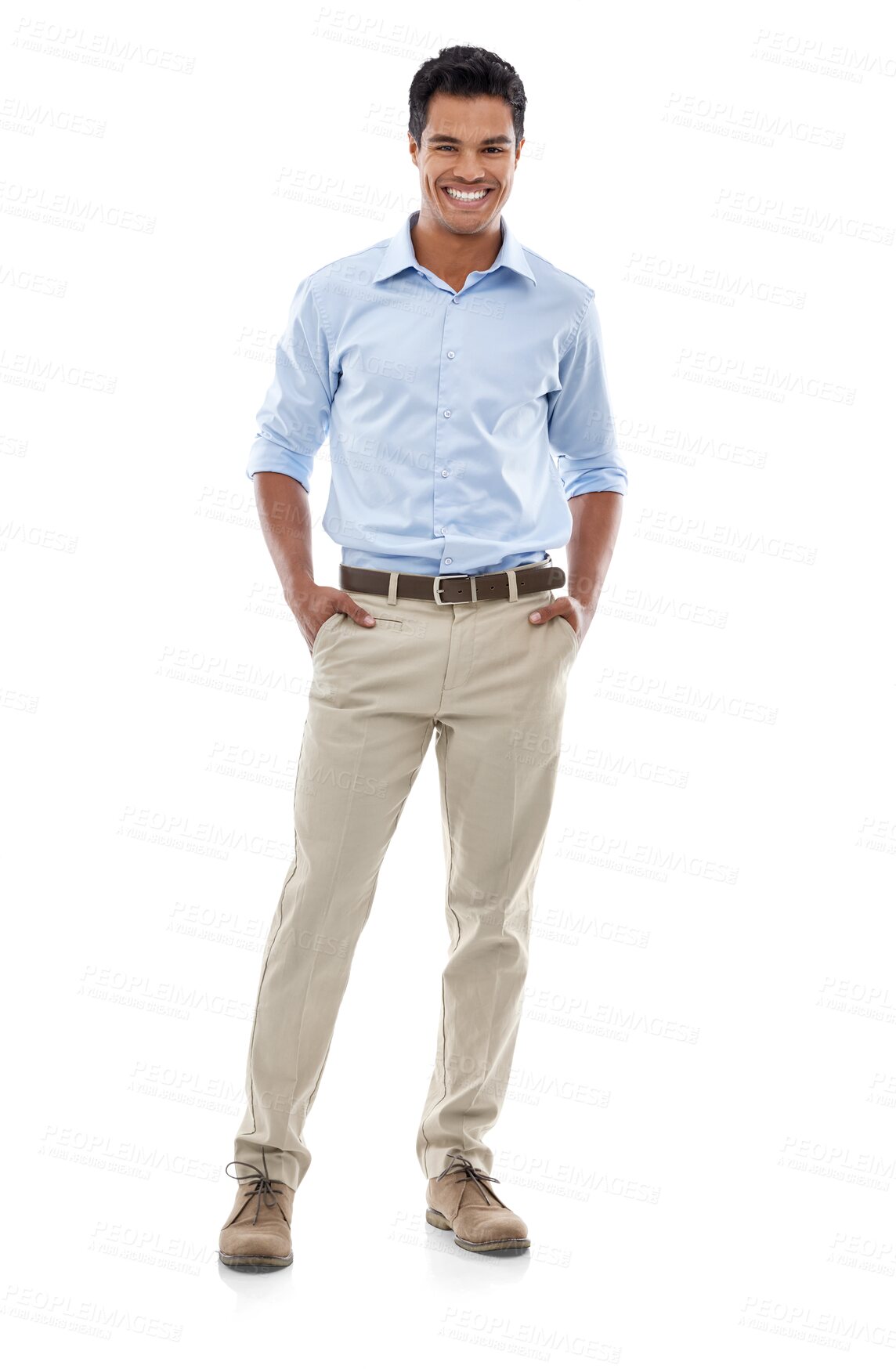 Buy stock photo Portrait, accountant and man with hands in pocket isolated on a transparent png background. Confidence, professional auditor or happy entrepreneur from Brazil with pride for corporate business career