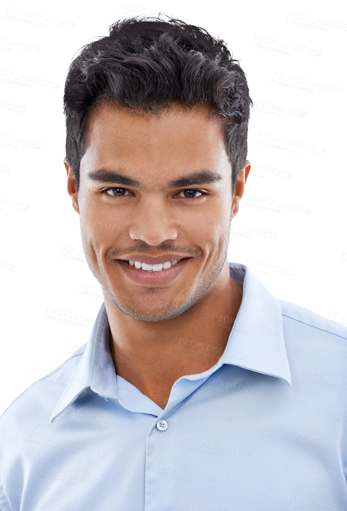 Buy stock photo Business man, smile in portrait and face, success with job satisfaction isolated on transparent png background. Positivity, career goals and professional male person in headshot with happiness