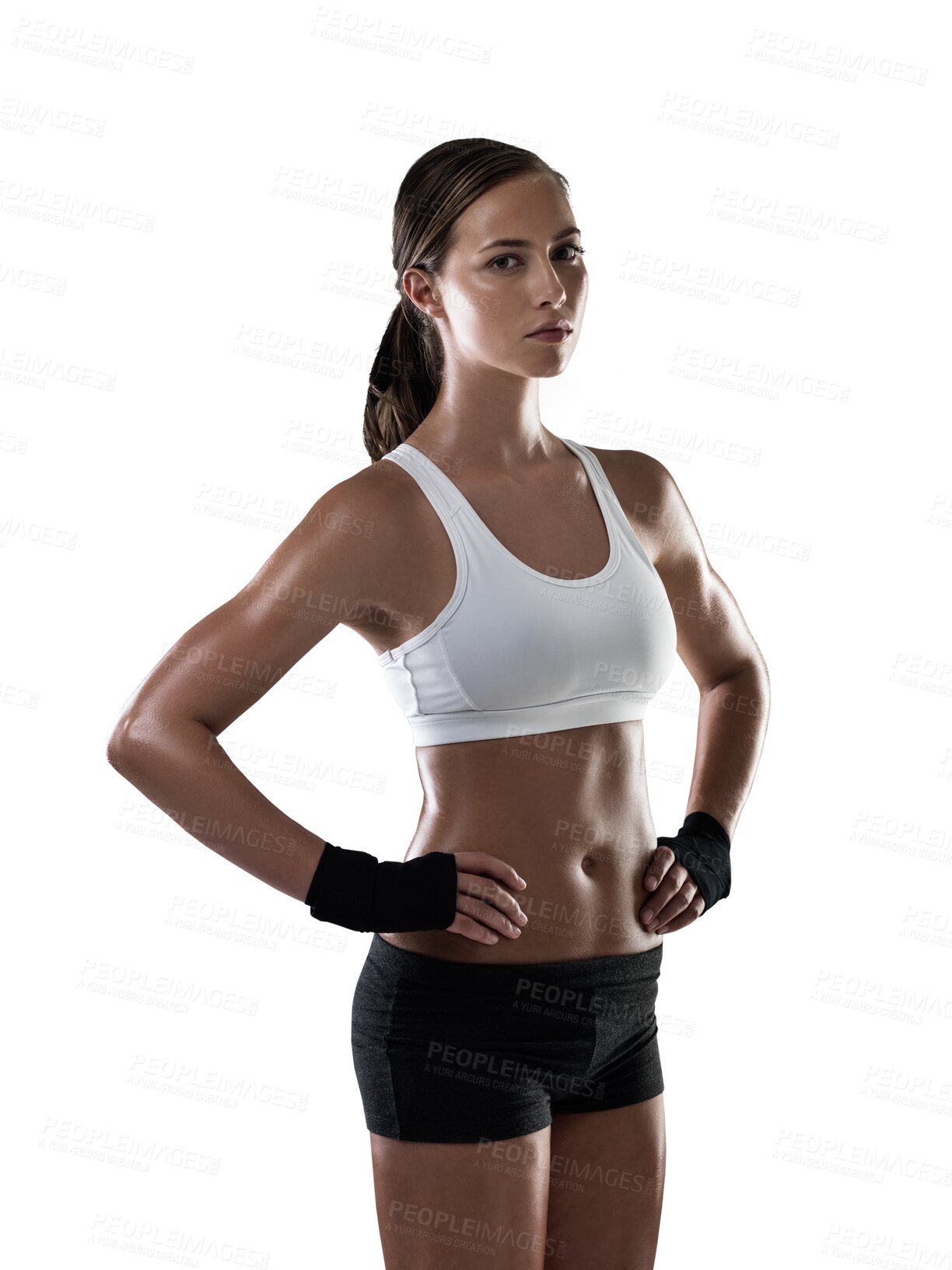 Buy stock photo Confident, woman and portrait of athlete for fitness, exercise or sports training on transparent, isolated or png background. Girl, serious and face with focus for workout, gym or competition