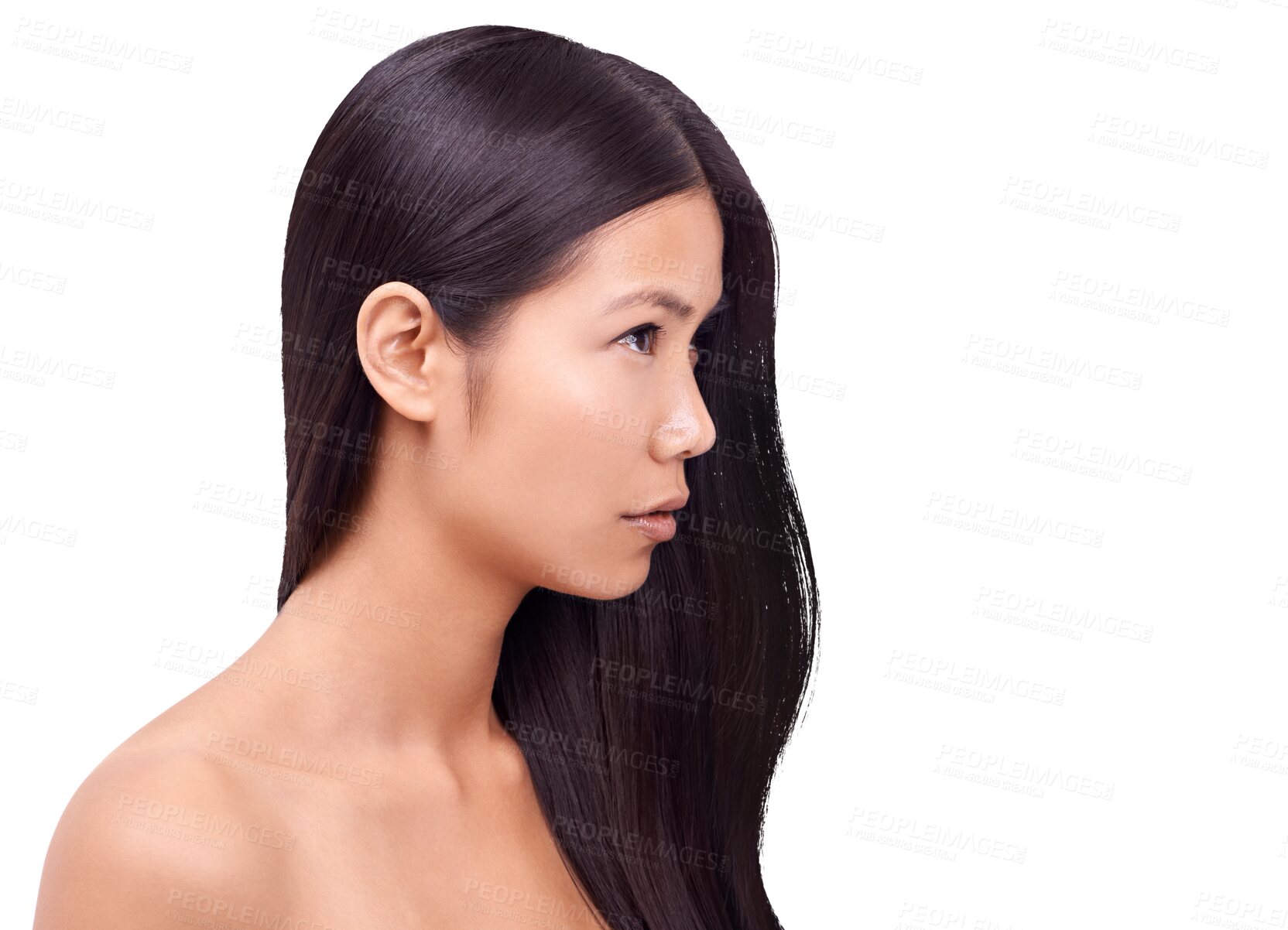 Buy stock photo Beauty, haircare and girl with shine or japanese in png or isolated and transparent background. Hairdresser, keratin treatment and glow with woman for natural growth with smooth results at salon.