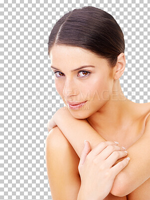 Buy stock photo Spa, skincare and beauty with portrait of woman on transparent background for wellness, facial or health. Cosmetics, natural and face of person isolated on png for dermatology, self care or glow